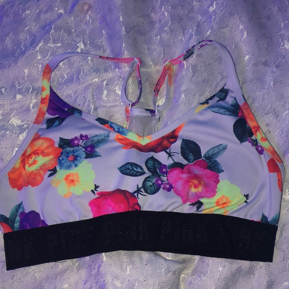 White floral PINK Victoria’s Secret sports bra